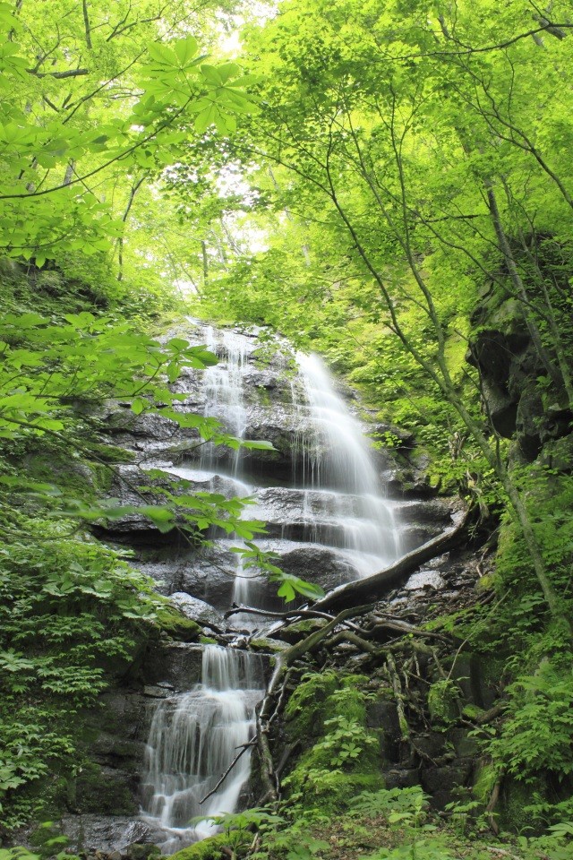 水が流れ落ちる姿が美しい「九段の滝」【AdobeStock】