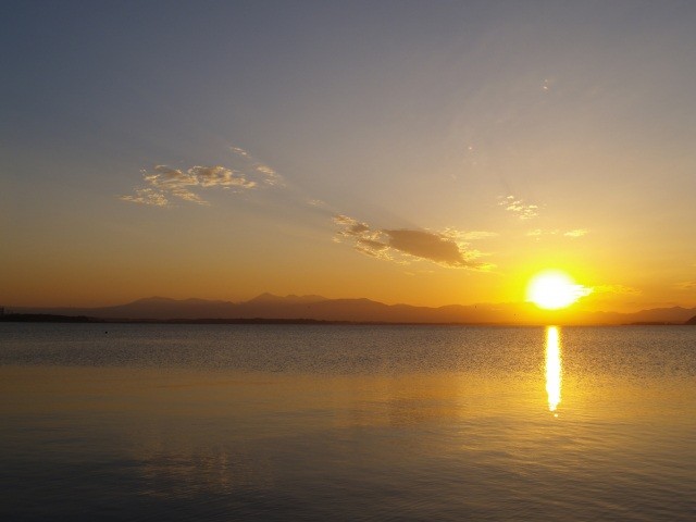 小川原湖の夕日2