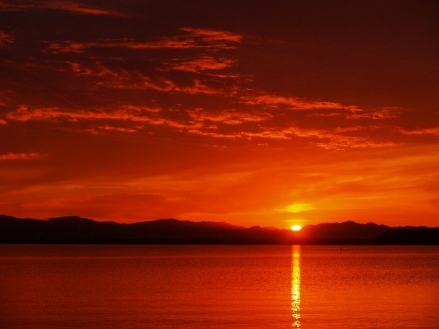 小川原湖の夕日3