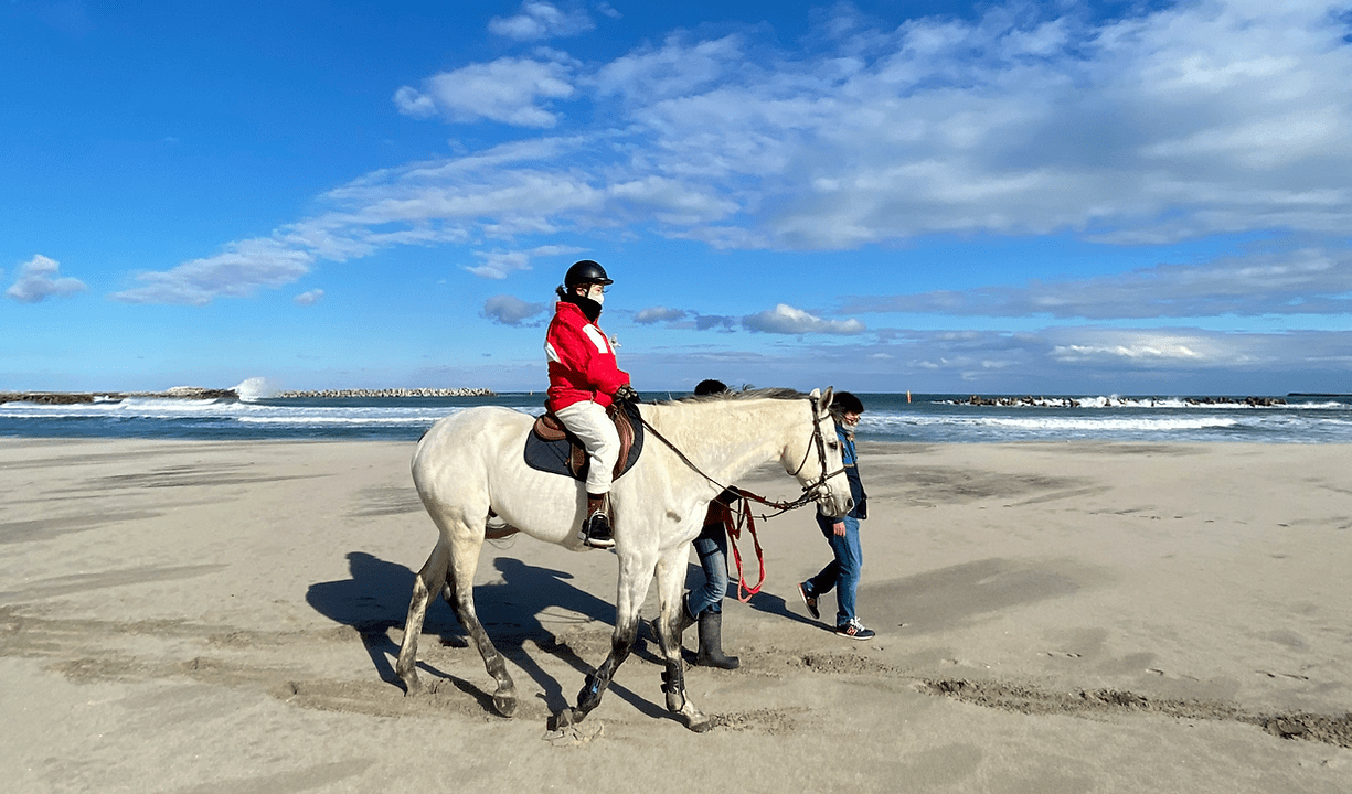 Sea trekking while horseback riding